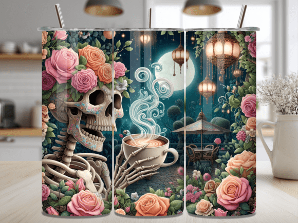 Download Floral Skeleton Moon Coffee Tumbler Wrap - Premium Resources