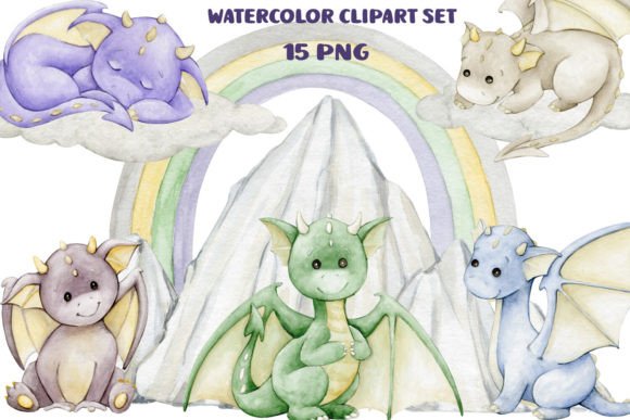 Download Dragons Set Watercolor Clipart Baby PNG - Baby png Collection