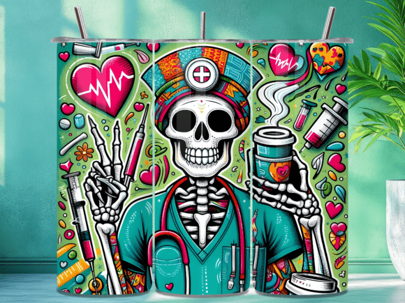 Download Skeleton Nurse Coffee Tumbler Wrap - Premium Bundle